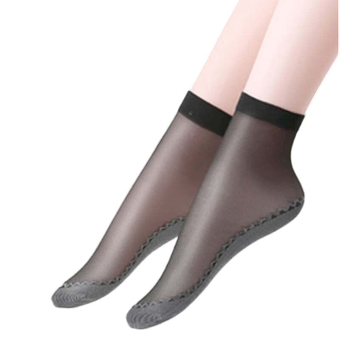 Anysox 10 Pairs Free Size Fashion Socks High Quality  Velvet Silk Spring Summer Breathable Soft Cotton Bottom Wicking Slip-resistant for Women Black