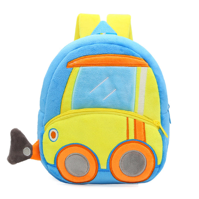 Anykidz 3D Blue Bulldozer Kids School Backpack Cute Cartoon Animal Style Children Toddler Plush Bag Perfect Accessories For Boys and Girls