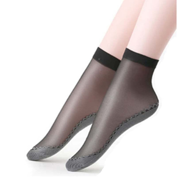 Anysox 10 Pairs Free Size Fashion Socks High Quality  Velvet Silk Spring Summer Breathable Soft Cotton Bottom Wicking Slip-resistant for Women Black