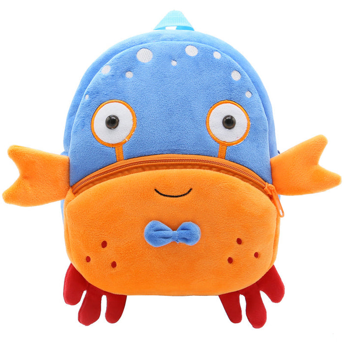 Anykidz 3D Blue Crab School Backpack Cute Animal With Cartoon Designs Children Toddler Plush Bag For Baby Girls and Boys