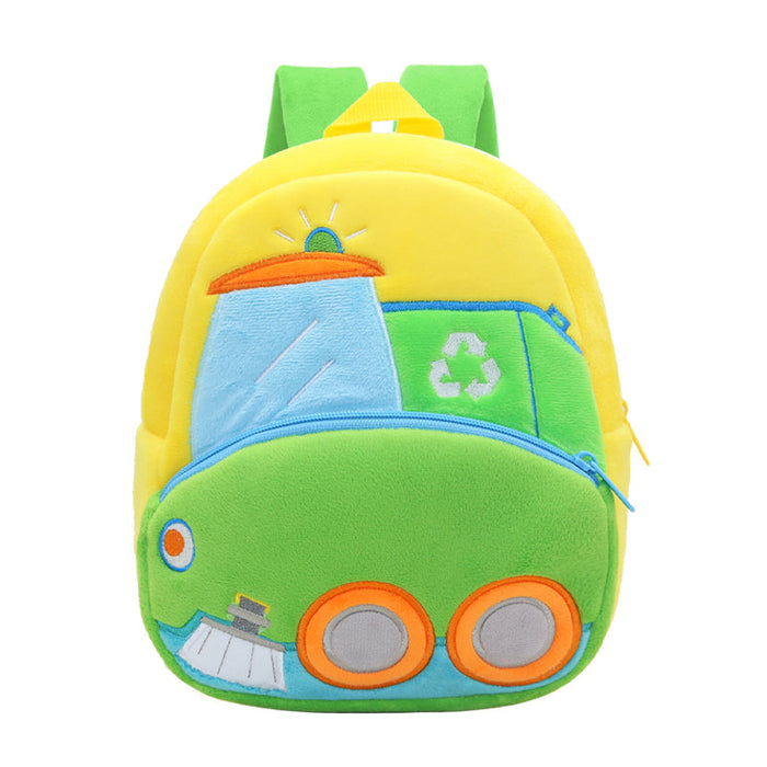 Anykidz 3D Green Sanitation Vehicle Kids School Backpack Cute Cartoon Animal Style Children Toddler Plush Bag Perfect Accessories For Boys and Girls