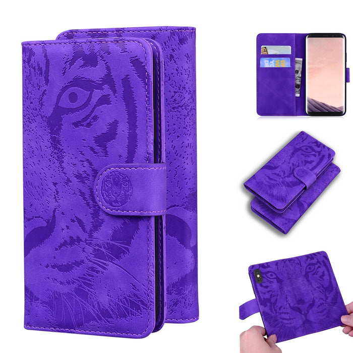 Anymob Samsung Phone Case Brown Leather Flip Fashion Luxurious Tiger Embossed Cover