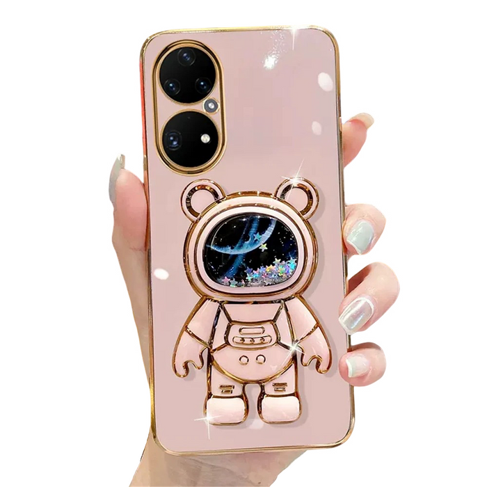 Anymob Huawei Case Light Pink Cute Quicksand Astronaut Bracket Soft Cover Phone Protection