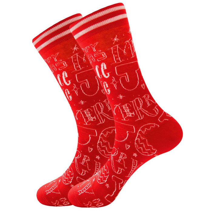 Anysox 5 Pairs Red Size 5-13 Cute Socks Crystal Silk Tide Winter Holiday Design Plus Snowflake Stocking Comfortable To Wear