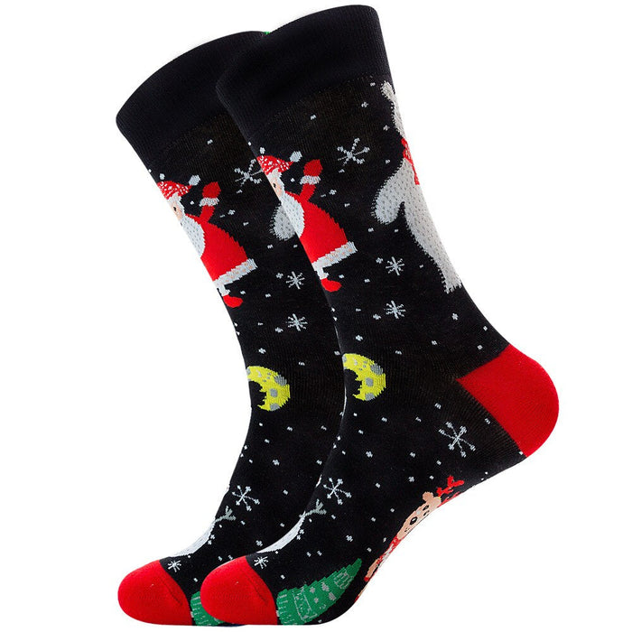 Anysox 5 Pairs Red Black Size 5-13 Socks Crystal Silk Tide Winter Holiday Design Plus Snowflake Stocking Comfortable To Wear Perfect For Women