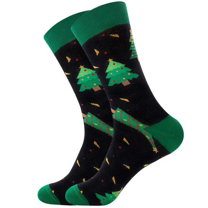 Anysox 5 Pairs Black Green Size 5-13 Socks Winter Holiday Design Plus Snowflake Stocking Comfortable To Wear Perfect For Men