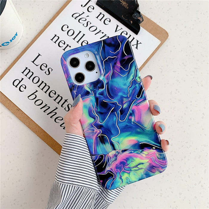 Anymob iPhone Case Ocean Blue Laser Gradual Color Marble Cover Soft Silicone Shell