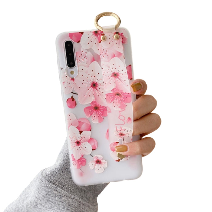 Anymob Samsung Cherry Blossom Flowers Case Wrist Strap Cover