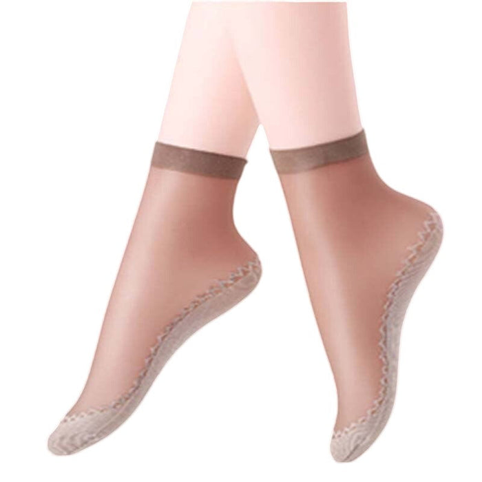 Anysox 10 Pairs Free Size Fashion Socks High Quality  Velvet Silk Spring Summer Breathable Soft Cotton Bottom Wicking Slip-resistant for Women Brown