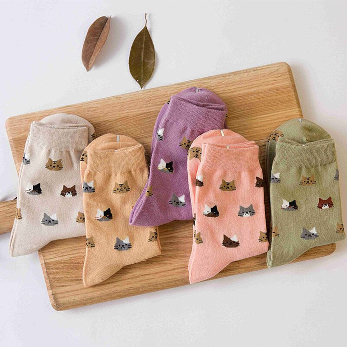 Anysox 5 Pairs Size 5-9 Fashion Socks Thick Warm Cotton Cute Cartoon Cat Animal Ankle Short Casual for Ladies Girls Christmas Gifts Green