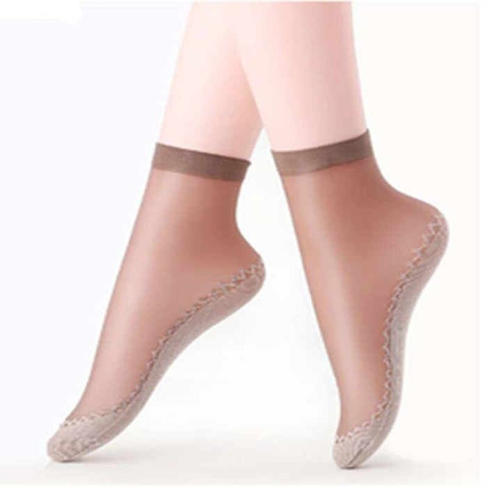 Anysox 10 Pairs Free Size Fashion Socks High Quality  Velvet Silk Spring Summer Breathable Soft Cotton Bottom Wicking Slip-resistant for Women Brown