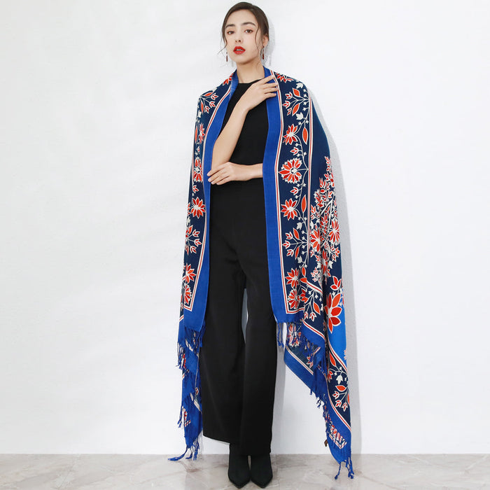 Anyyou 100% Merino Wool Royal Blue Garden Neck Wrap Silk Satin Large Winter Scarf Pashmina Shawl Bandana Perfect For Women Ladies Fashion Style