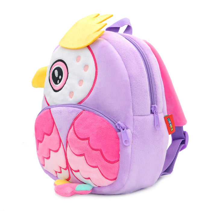 Anykidz 3D Purple Owl Backpack Cute Animal With Cartoon Designs Children Toddler Plush Bag