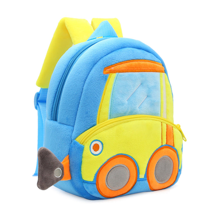 Anykidz 3D Blue Bulldozer Kids School Backpack Cute Cartoon Animal Style Children Toddler Plush Bag Perfect Accessories For Boys and Girls