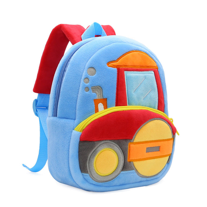 Anykidz 3D Blue Road Roller Kids School Backpack Cute Cartoon Animal Style Children Toddler Plush Bag Perfect Accessories For Boys and Girls