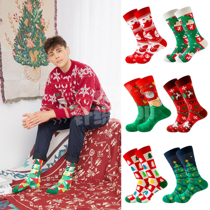 Anysox 5 Pairs Black Green Size 5-13 Socks Winter Holiday Design Plus Snowflake Stocking Comfortable To Wear Perfect For Men