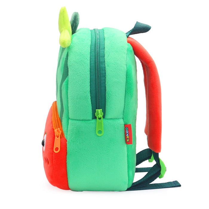 Anykidz 3D Green Watermelon Kids School Backpack Cute Cartoon Animal Style Children Toddler Plush Bag Perfect Accessories For Boys and Girls