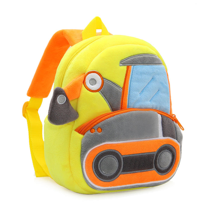 Anykidz 3D Yellow Excavator Kids School Backpack Cute Cartoon Animal Style Children Toddler Plush Bag Perfect Accessories For Boys and Girls