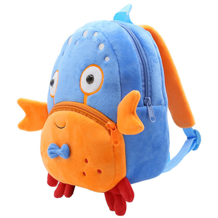 Anykidz 3D Blue Crab School Backpack Cute Animal With Cartoon Designs Children Toddler Plush Bag For Baby Girls and Boys