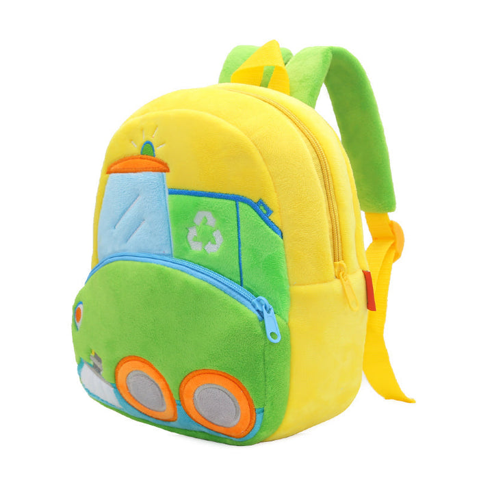 Anykidz 3D Green Sanitation Vehicle Kids School Backpack Cute Cartoon Animal Style Children Toddler Plush Bag Perfect Accessories For Boys and Girls