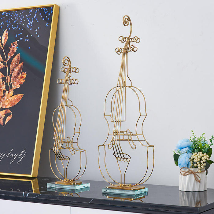 Anyhouz 64cm Violin Sculpture Instrument Tabletop Home Decor Modern Art Living Room Display House Decorative Crafts Metal Ornaments