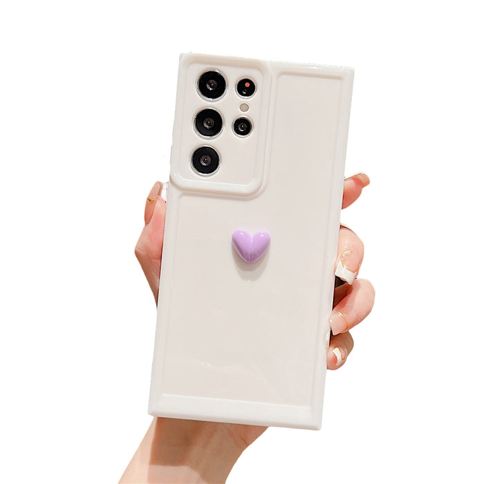 Anymob Samsung White With Violet Cute 3D Love Heart Case Shockproof Soft Silicone Phone Back Cover