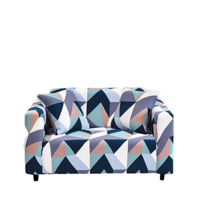 Anyhouz 2 Seater Sofa Cover Blue White Geometric Style and Protection For Living Room Sofa Chair Elastic Stretchable Slipcover