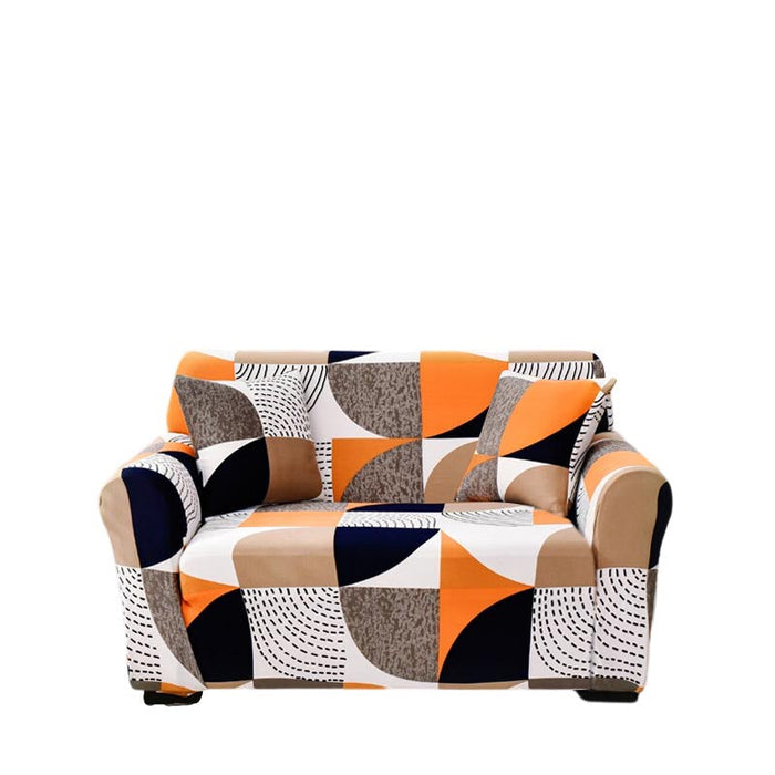 Anyhouz 2 Seater Sofa Cover Orange Geometric Style and Protection For Living Room Sofa Chair Elastic Stretchable Slipcover