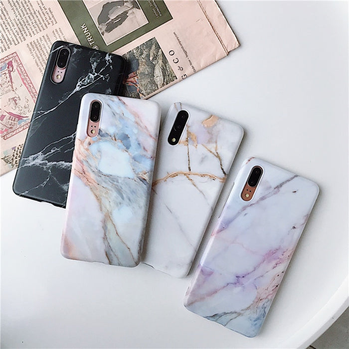 Anymob Samsung Pink Marble Flower Case Back Cover Art Leaf Silicone Phone Protection