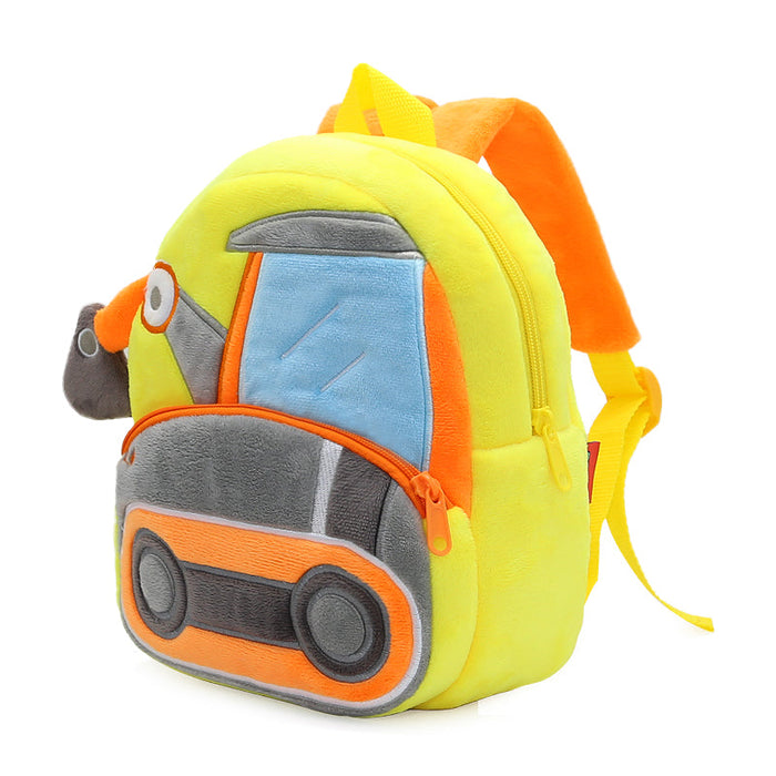 Anykidz 3D Yellow Excavator Kids School Backpack Cute Cartoon Animal Style Children Toddler Plush Bag Perfect Accessories For Boys and Girls