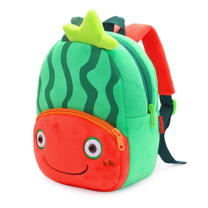 Anykidz 3D Green Watermelon Kids School Backpack Cute Cartoon Animal Style Children Toddler Plush Bag Perfect Accessories For Boys and Girls