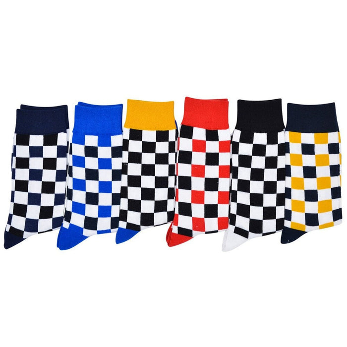 Anysox 5 Pairs Size 5-14 Fashion Socks Novelty Skateboard Squares Black and White Pattern Cotton for Women White