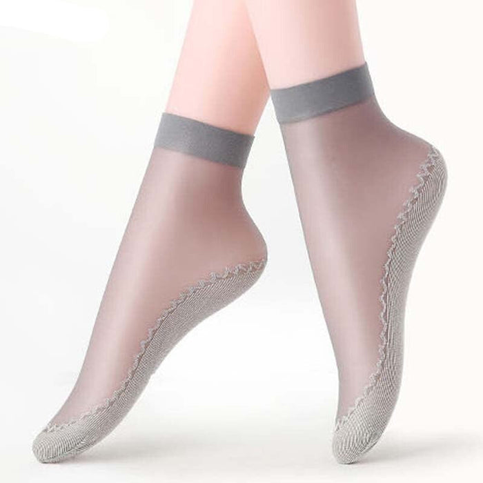 Anysox 10 Pairs Free Size Fashion Socks High Quality  Velvet Silk Spring Summer Breathable Soft Cotton Bottom Wicking Slip-resistant for Women Grey