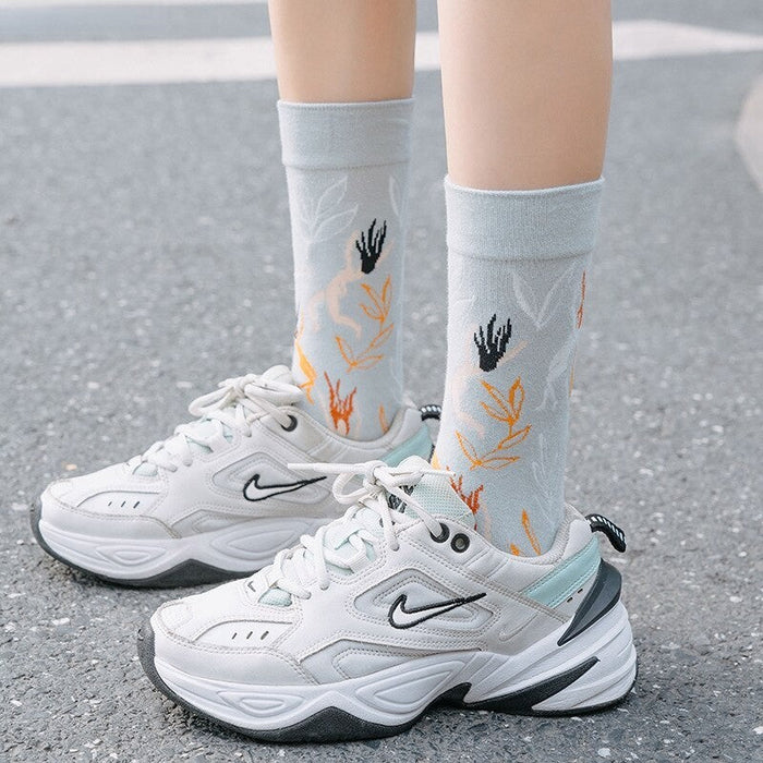 Anysox 5 Pairs Size 5-9 Fashion Socks Combed Cotton Art Abstract Stripe Oil Painting Novelty Happy Funny Christmas Gift for Women