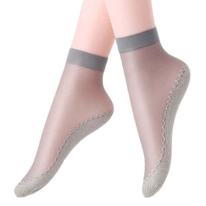 Anysox 10 Pairs Free Size Fashion Socks High Quality  Velvet Silk Spring Summer Breathable Soft Cotton Bottom Wicking Slip-resistant for Women Grey