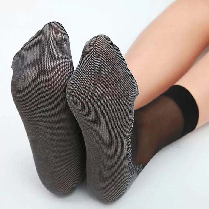 Anysox 10 Pairs Free Size Fashion Socks High Quality  Velvet Silk Spring Summer Breathable Soft Cotton Bottom Wicking Slip-resistant for Women Grey