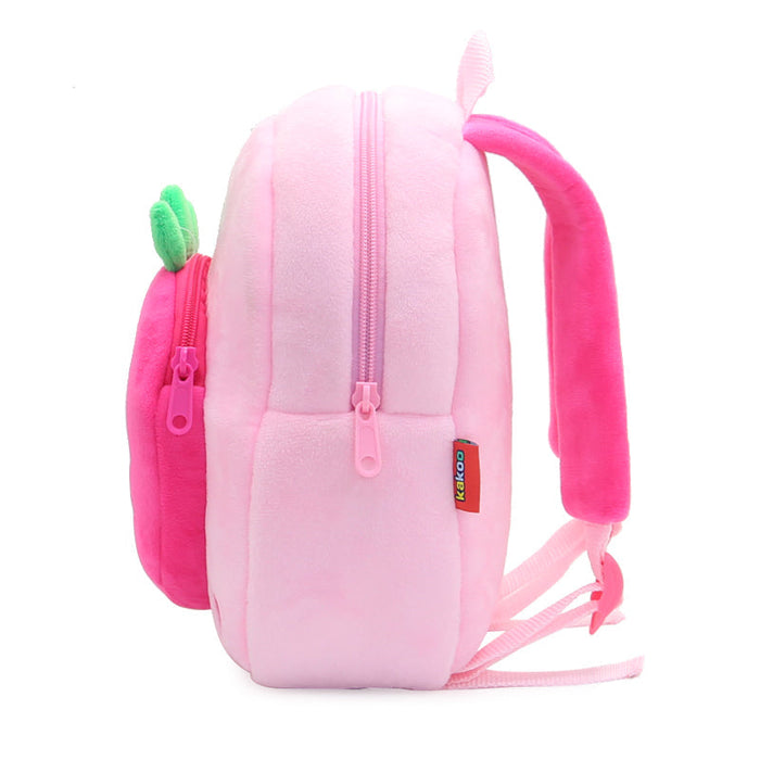 Anykidz 3D  Pink Strawberry Kids School Backpack Cute Cartoon Animal Style Children Toddler Plush Bag Perfect Accessories For Boys and Girls