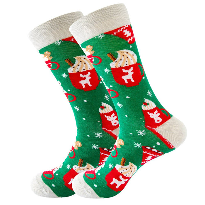 Anysox 5 Pairs White Green Size 5-13 Socks Crystal Silk Tide Mug Winter Holiday Design Plus Snowflake Stocking Comfortable To Wear Perfect For Women