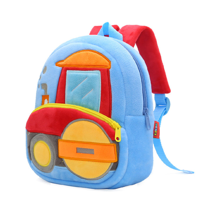 Anykidz 3D Blue Road Roller Kids School Backpack Cute Cartoon Animal Style Children Toddler Plush Bag Perfect Accessories For Boys and Girls