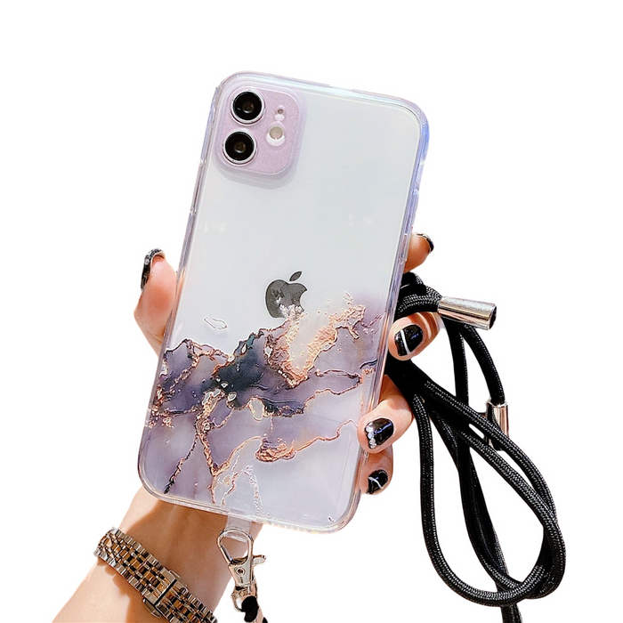 Anymob iPhone Case Black Watercolor Pink Marble Soft Silicone Cover With Straps