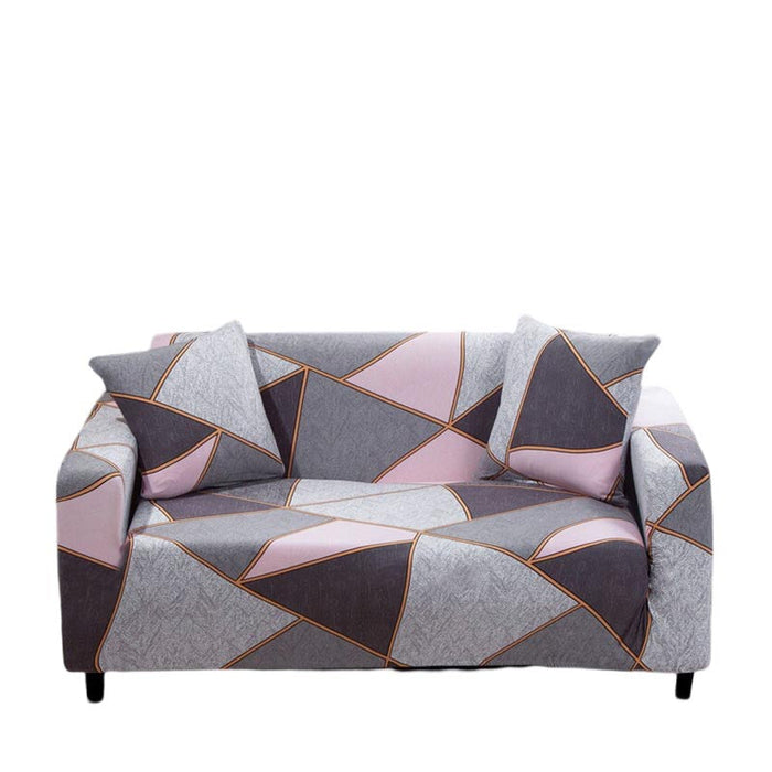 Anyhouz 3 Seater Sofa Cover Gray Pink Geometric Style and Protection For Living Room Sofa Chair Elastic Stretchable Slipcover