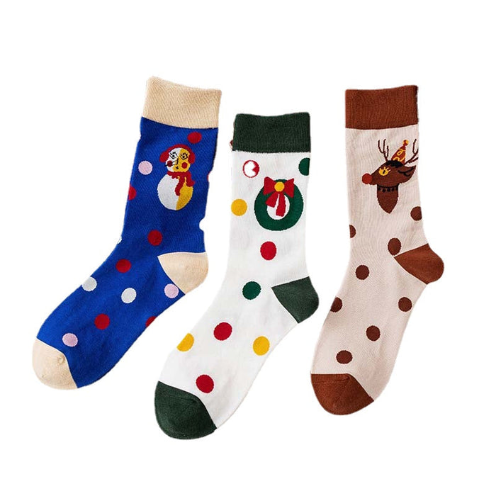 Anysox 3 Pairs One Size 4-5 Joyful Holiday Socks Fashion Combed Cotton Gift Party Happy Funny Socks