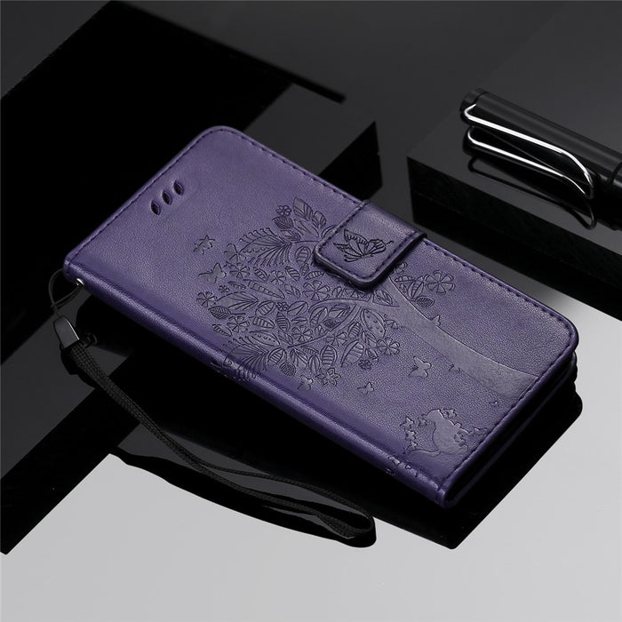 Anymob Huawei Phone Case Violet 3D Tree Flip Leather Wallet Cover