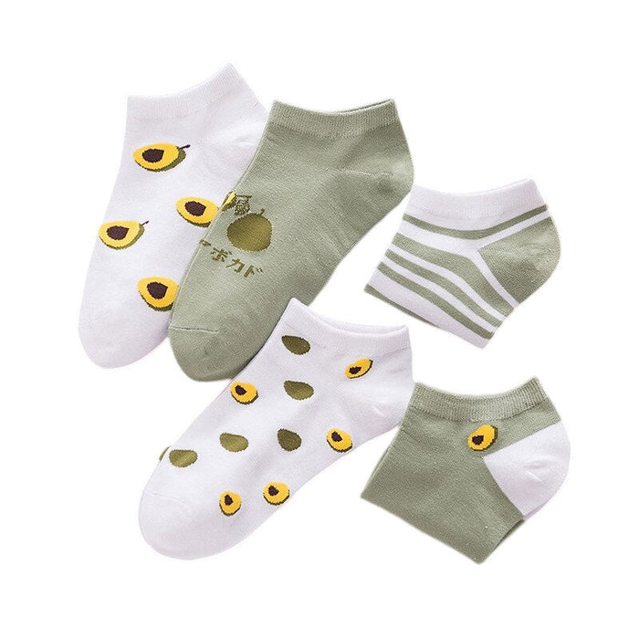 Anysox 5 Pairs One Size 5-9 Mix Avocado Liner Cotton And Spandex Socks With Fruit Creative Design Brand Perfect for Women