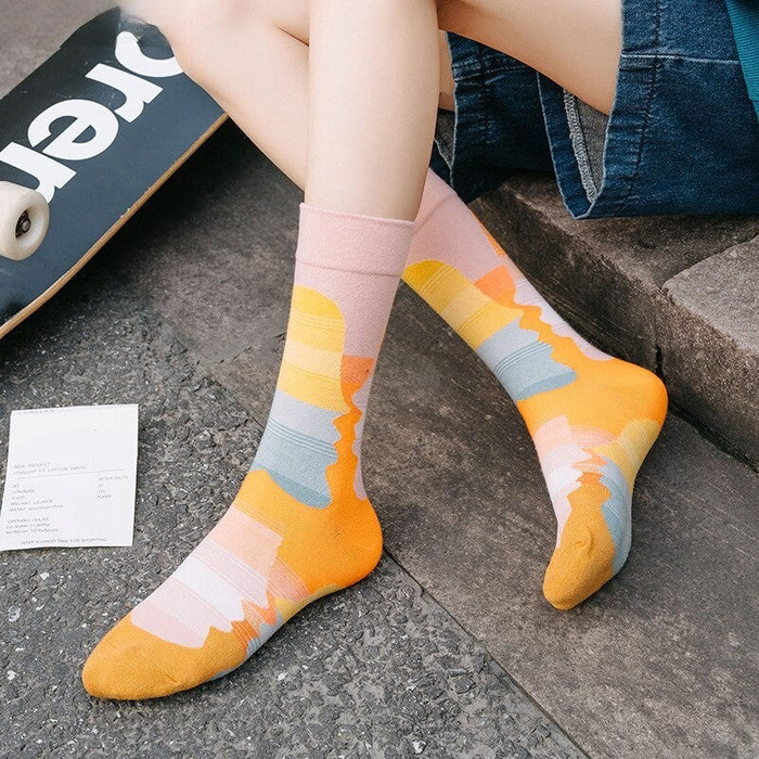 Anysox 5 Pairs Size 5-9 Fashion Socks Combed Cotton Abstract Art Oil Painting Novelty Happy Funny Christmas Gift for Women