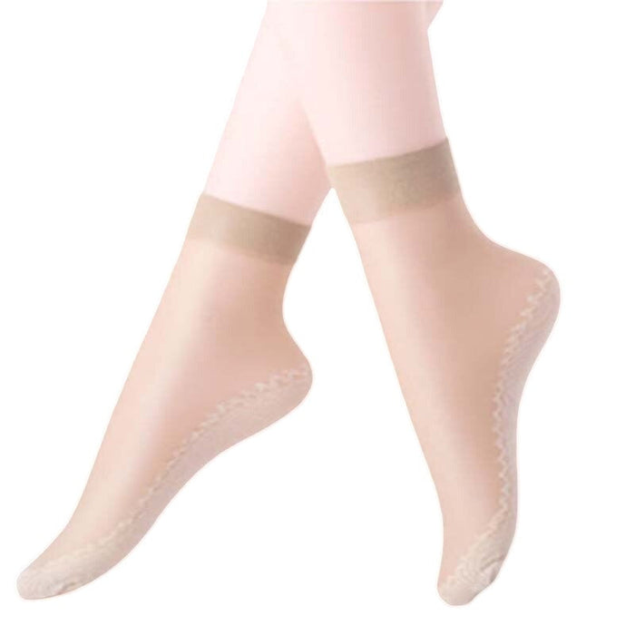 Anysox 10 Pairs Free Size Fashion Socks High Quality  Velvet Silk Spring Summer Breathable Soft Cotton Bottom Wicking Slip-resistant for Women Beige