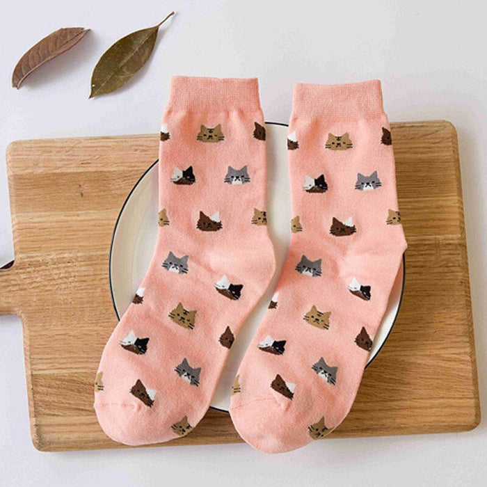 Anysox 5 Pairs Size 5-9 Fashion Socks Thick Warm Cotton Cute Cartoon Cat Animal Ankle Short Casual for Ladies Girls Christmas Gifts Pink