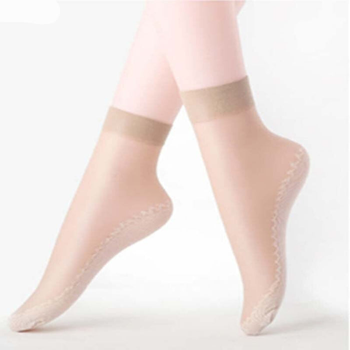 Anysox 10 Pairs Free Size Fashion Socks High Quality  Velvet Silk Spring Summer Breathable Soft Cotton Bottom Wicking Slip-resistant for Women Beige