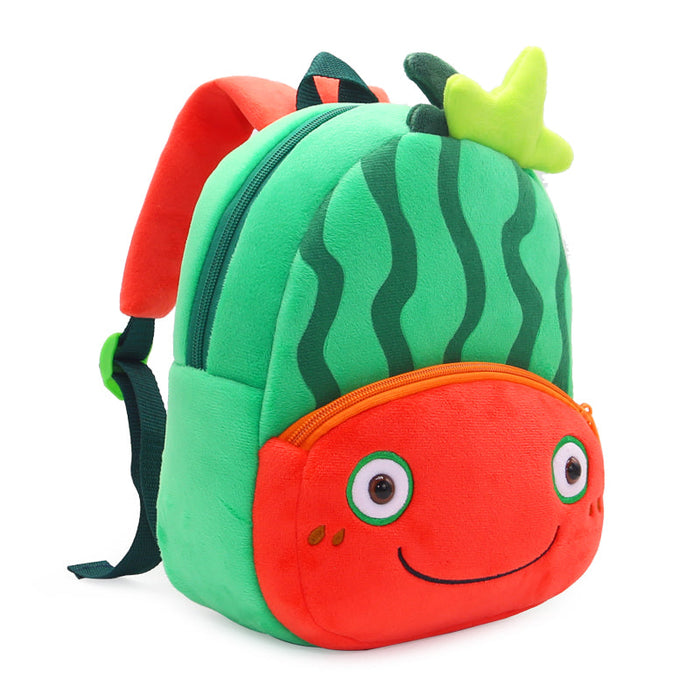 Anykidz 3D Green Watermelon Kids School Backpack Cute Cartoon Animal Style Children Toddler Plush Bag Perfect Accessories For Boys and Girls