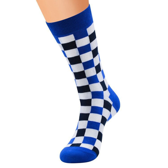 Anysox 5 Pairs Size 5-14 Fashion Socks Novelty Skateboard Squares Black and White Pattern Cotton for Women Blue